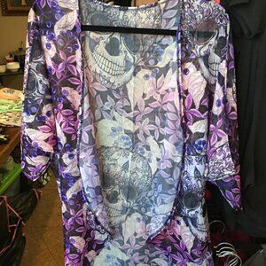 Purple Skulls Chiffon Kimono